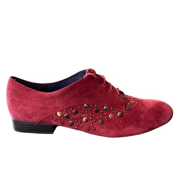 LIBBY EDELMAN Raina Lace Up Studded Oxfords in Red Suede Leather SZ 9.5 - Picture 3 of 9